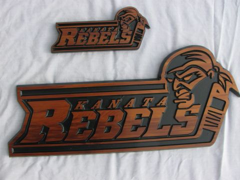 Wood sign hockey team logo - Kanata Rebels
